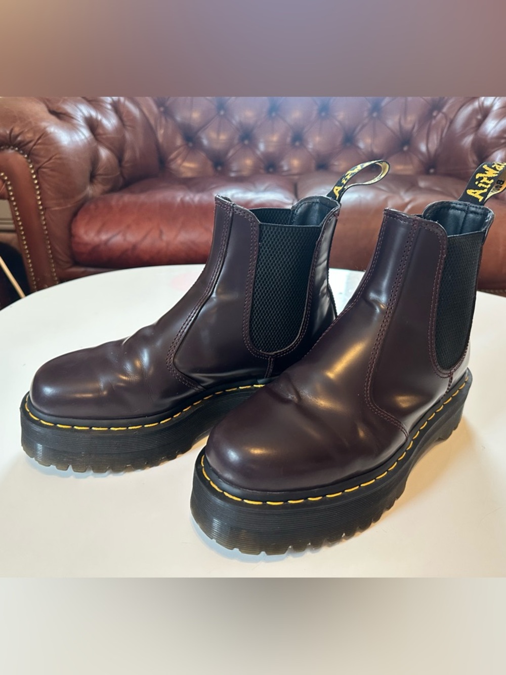Dr. Martens Chelsea Boots in Dark Cherry with Yellow Stitching - Picture 2 of 5